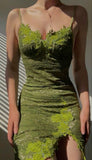 Ndyad Green Spaghetti Strap Bodycon Lace Applique Short Evening Dress Birthday Party Dress HZ1024