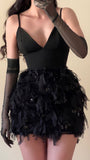 Ndyad Black Spaghetti Strap Bodycon Tulle Short Birthday Party Dress Graduation Dress HZ1024