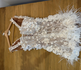 Ndyad White V-neck Bodycon Beaded Applique Short Birthday Dress, Fashion Party Dress HZ1024