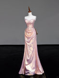 Ndyad Light Pink Sweetheart Mermaid Satin Long Prom Dresses, Formal Evening Gowns HZ1024