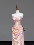 Ndyad Light Pink Sweetheart Mermaid Satin Long Prom Dresses, Formal Evening Gowns HZ1024