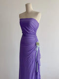 Ndyad Strapless Sheath Purple Glitter Chiffon Evening Dress, Sweet 18 Dress HZ1024