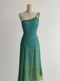Ndyad Blue Sheath One Shoulder Beaded Chiffon Birthday Party Dress, Fairytale Prom Dresses HZ1024