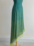 Ndyad Blue Sheath One Shoulder Beaded Chiffon Birthday Party Dress, Fairytale Prom Dresses HZ1024