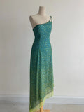 Ndyad Blue Sheath One Shoulder Beaded Chiffon Birthday Party Dress, Fairytale Prom Dresses HZ1024