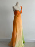 Ndyad Gradient Orange One Shoulder Chiffon Empire Dress Beaded Vintage Evening Gowns HZ1024