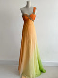 Ndyad Gradient Orange One Shoulder Chiffon Empire Dress Beaded Vintage Evening Gowns HZ1024