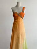 Ndyad Gradient Orange One Shoulder Chiffon Empire Dress Beaded Vintage Evening Gowns HZ1024