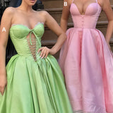 Ndyad Pink Sweetheart Neck A-Line Satin Prom Dress, Fashionable Evening Dress HZ1024