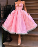 Ndyad Pink Sweetheart Neck A-Line Satin Prom Dress, Fashionable Evening Dress HZ1024