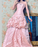 Ndyad Pink A-Line Strapless Taffeta Beaded Quinceanera Dresses Long Evening Gowns HZ1024