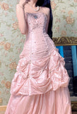 Ndyad Pink A-Line Strapless Taffeta Beaded Quinceanera Dresses Long Evening Gowns HZ1024