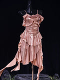 Ndyad Rose Gold Pink Spaghetti Straps Sheath Satin Short Prom Dresses Birthday Party Dress HZ1024