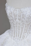 Ndyad White Strapless A-Line Lace Applique Long Wedding Dress HZ1024