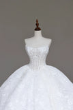 Ndyad White Strapless A-Line Lace Applique Long Wedding Dress HZ1024