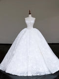 Ndyad White Strapless A-Line Lace Applique Long Wedding Dress HZ1024