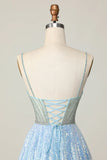 Ndyad Light Blue A Line V Neck Sequins Homecoming Dress Short Sweet Birthday Dress HZ1024