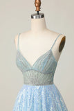 Ndyad Light Blue A Line V Neck Sequins Homecoming Dress Short Sweet Birthday Dress HZ1024