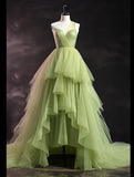 Ndyad Green Sweetheart Neck A-Line Tiered Tulle Long Prom Dress Sweet 16 Dress HZ1024