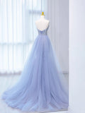 Ndyad Periwinkle Purple Mermaid V-neck Beaded Tulle Long Evening Gowns Train Wedding Dress HZ1024