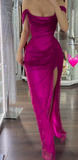 Ndyad Fuchsia Off-shoulder Sheath Sparkly Long Prom Dresses, Formal Evening Gowns HZ1024