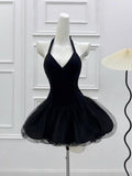 Ndyad Black V-Neck Tulle Short Birthday Dress HZ1024
