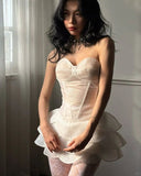 Ndyad White Sweetheart Sparkly Tulle Short Ballgowns Sweet Birthday Dress HZ1024