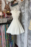 Ndyad Off-White V-Neck A-Line Chiffon Short Birthday Dress, Graduation Dress HZ1024
