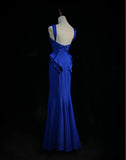 Ndyad Royal Blue Halter Mermaid Long Prom Dresses, Vintage Evening Gowns HZ1024