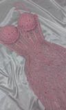 Ndyad Pink Bodycon Spaghetti Straps Beaded Long Prom Dresses Sweet Birthday Dress HZ1024