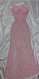 Ndyad Pink Bodycon Spaghetti Straps Beaded Long Prom Dresses Sweet Birthday Dress HZ1024
