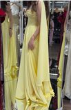Ndyad Butter Yellow A-Line Strapless Chiffon Long Prom Dresses Graduation Dress HZ1024