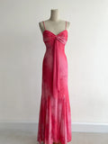 Ndyad Hot Pink Mermaid Spaghetti Strap Printed Chiffon Long Prom Dresses, Elegant Evening Gowns HZ1024