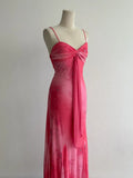 Ndyad Hot Pink Mermaid Spaghetti Strap Printed Chiffon Long Prom Dresses, Elegant Evening Gowns HZ1024
