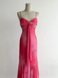 Ndyad Hot Pink Mermaid Spaghetti Strap Printed Chiffon Long Prom Dresses, Elegant Evening Gowns HZ1024