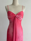 Ndyad Hot Pink Mermaid Spaghetti Strap Printed Chiffon Long Prom Dresses, Elegant Evening Gowns HZ1024