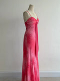 Ndyad Hot Pink Mermaid Spaghetti Strap Printed Chiffon Long Prom Dresses, Elegant Evening Gowns HZ1024