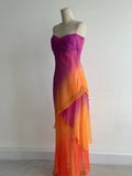 Ndyad Purple Spaghetti Strap Sheath Chiffon Long Prom Dresses, Vintage Party Dresses HZ1024