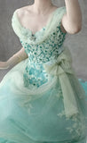Ndyad Tiffany Blue A-Line Tulle Off-the-shoulder Applique Quincea?era Dress Graduation Prom Dresses HZ1024