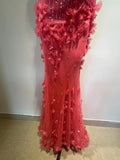 Ndyad Hot Pink Spaghetti Strap Mermaid Tulle Beaded Long Prom Dress Vintage Evening Dress HZ1024