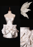 Ndyad White Strapless A-Line Satin Bow Short Homecoming Dress Birthday Dress HZ1024