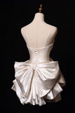 Ndyad White Strapless A-Line Satin Bow Short Homecoming Dress Birthday Dress HZ1024