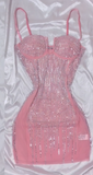 Ndyad Pink Spaghetti Strap Bodycon Chiffon Sequin Short Birthday Dress Sweet Outdoor Party Dress HZ1024