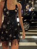 Ndyad Black Halter Neck Bodycon Beaded Short Party Dress Homecoming Dress HZ1024