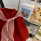 Ndyad Shawl Japanese Retro Red Knitted Sweater HZ1024