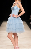 Ndyad Gray Blue A-Line Spaghetti Strap Satin Tulle Short Homecoming Dress HZ1024
