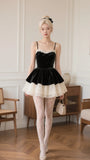Ndyad Black Spaghetti Strap A-Line Lace Velvet Short Homecoming Dresses HZ1024