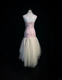 Ndyad Pink Strapless Sheath Tulle Embroidery Short Evening Dress HZ1024