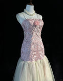 Ndyad Pink Strapless Sheath Tulle Embroidery Short Evening Dress HZ1024