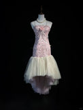 Ndyad Pink Strapless Sheath Tulle Embroidery Short Evening Dress HZ1024